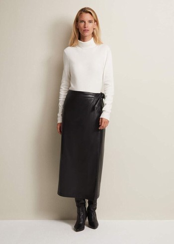 Phase Eight Noha Faux Leather Wrap Skirts Black USA | 9421680-CJ